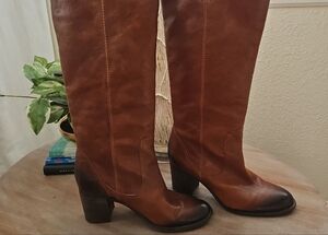Vince Camuto Chestnut Leather Heeled Boots Dip Dyed Toe